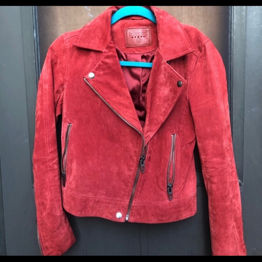 Red Suede leather jacket Nordstrom BlankNYC brand